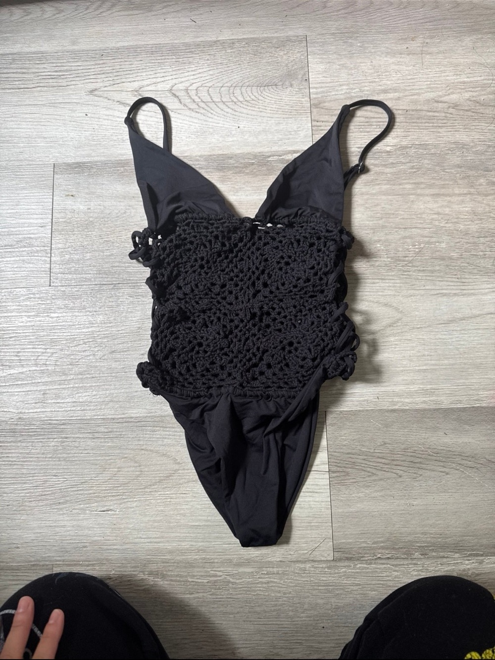 Frankie's Bikinis Black Crochet-Front One-Piece Swimsuit